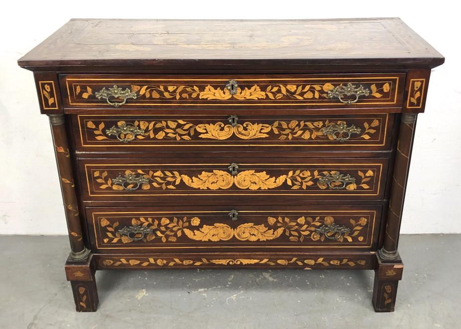 Dutch marquetry four drawer chest (1 of 7)