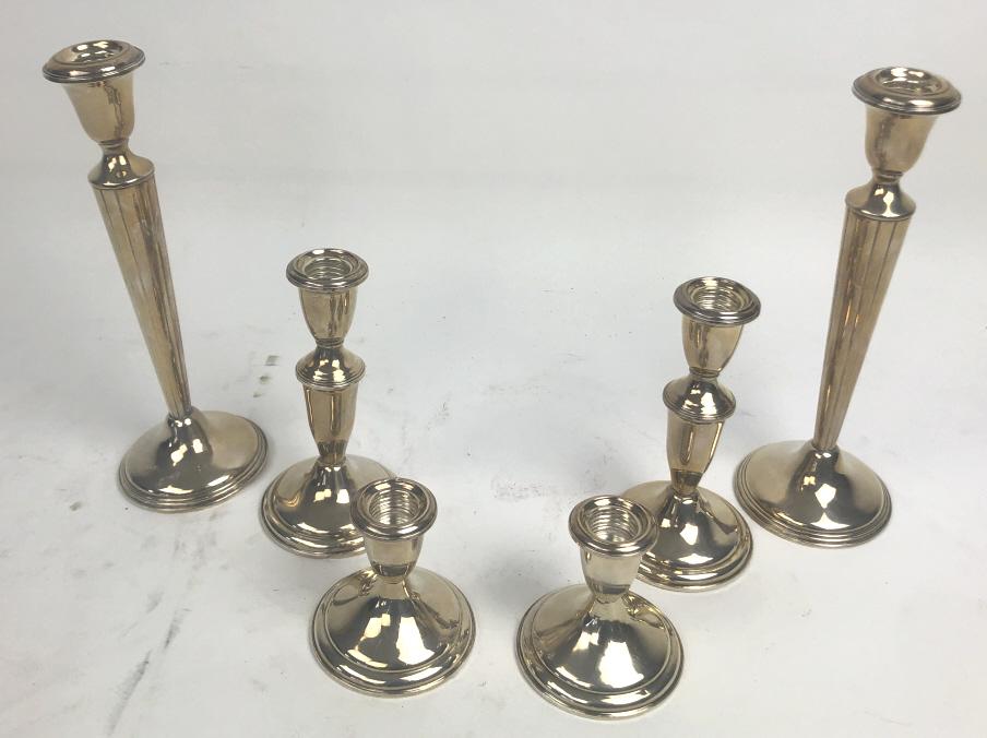 3 pairs of weighted sterling silver candlesticks (1 of 5)