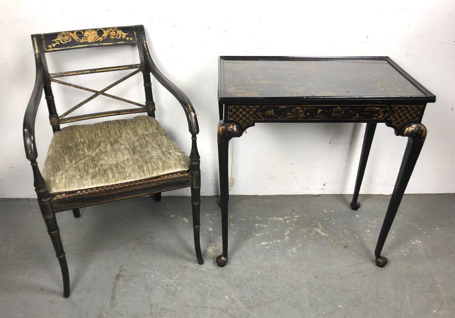 Queen Anne style black lacquered desk (1 of 10)