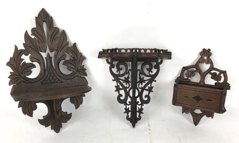 Group of 3 carved wood wall hanging shelves (1 of 5)