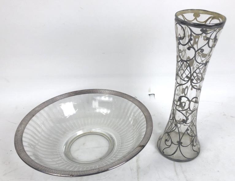Silver overlay bowl and vase (1 of 4)