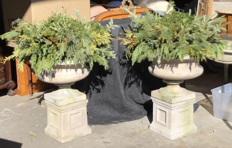 Pair of Portland cement garden urns (1 of 3)
