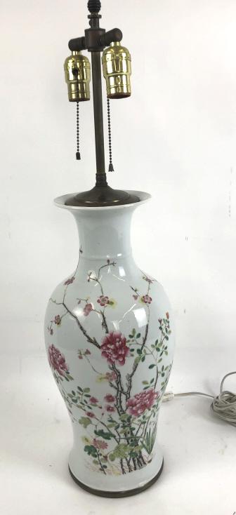 Asian floral porcelain vase mounted as lamp (1 of 4)