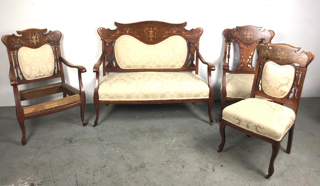 Victorian mahogany and inlaid parlor set (1 of 5)