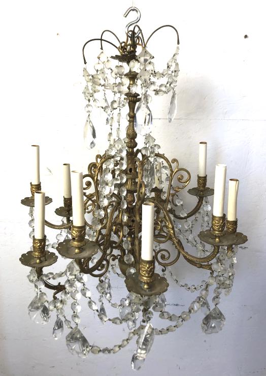 Brass and crystal 10 light chandelier (1 of 4)