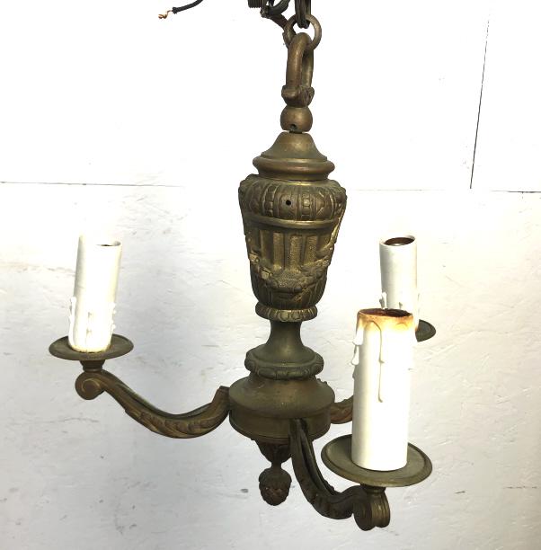Neoclassical style bronze 3 light chandelier (1 of 5)