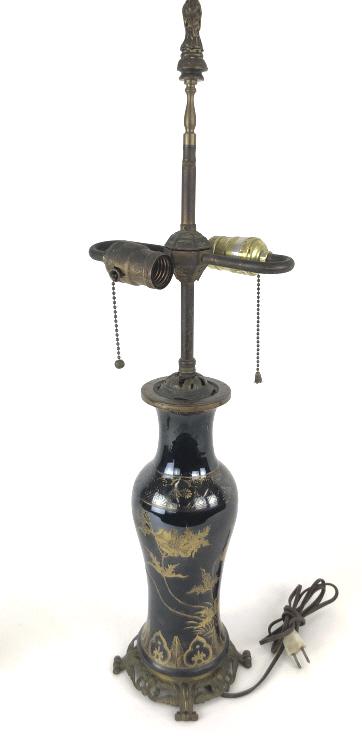 Asian style black and gilt decorated lamp (1 of 6)