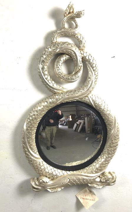 Carvers Guild Entwined Dolphin Motif Mirror: Silver frame with convex mirror 42" h x 24" Condition, like new