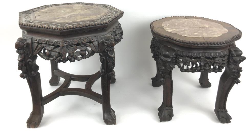 2 Asian Carved Hardwood Low Tables (1 of 6)