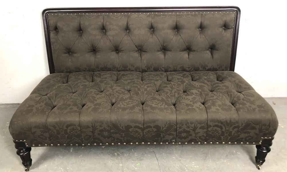 Ralph Lauren Simsbury Settee: 35 1/2" h x 64 " l x 30 1/2" d Condition, some minor scuffs to legs One dent to backrest