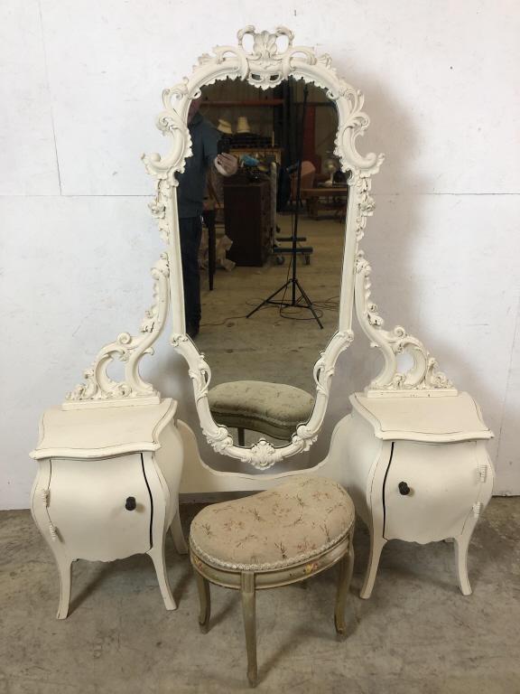 Louis XV style white painted carved wood  vanity (1 of 6)