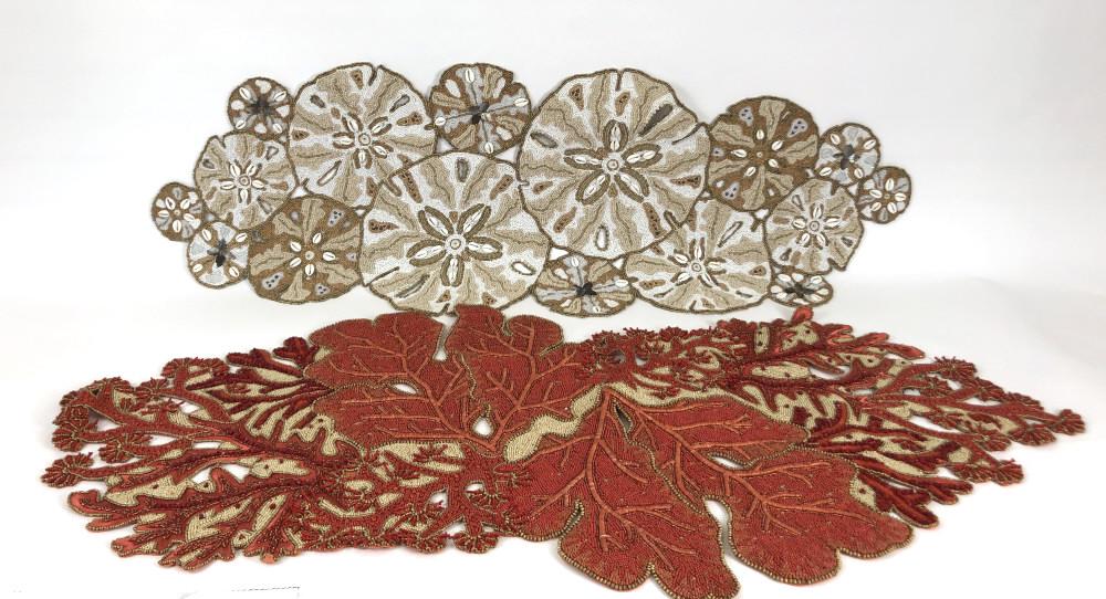 2 Kim Seybert Beaded Table Runners: Retailed by Bergdorf Goodman Largest 54" x 26". Condition , good