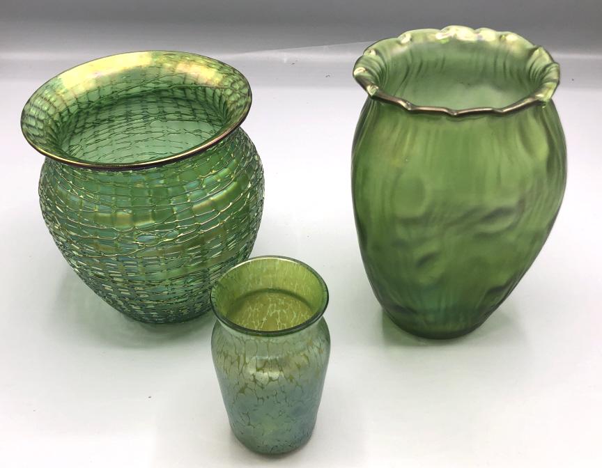 3 Pieces of Loetz Glass: Tallest is 7 1/4" Condition , good