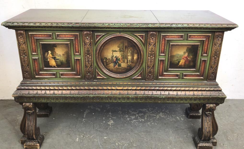 A Florentine Style Carved Painted Chest on Stand (1 of 7)