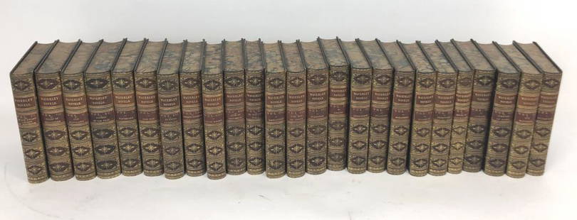 Waverly Novels: Approximately 25 books with leather bindings. Condition, leather on spines is dry.