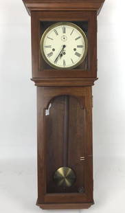 Sligh Regulator Clock: 36"h x 13 1/2" w x 6 1/2" d. Condition, untested, some scratches, missing small back panel door.