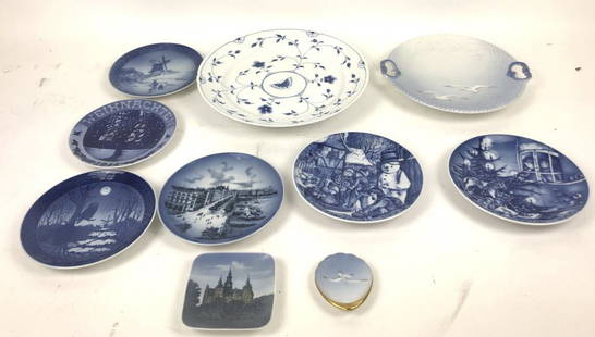 A Group of 10 Royal Copenhagen and B & G Plates: Largest measures 12 1/2" Diameter. Condition, Good