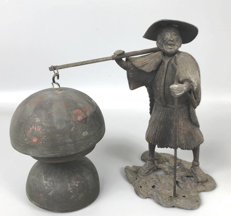 Asian Metal Figure Holding Bell (1 of 6)