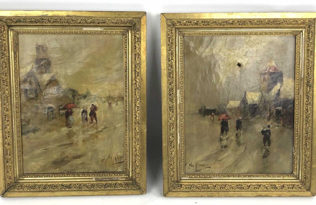 Pair of Dutch Street Scenes. Signed Van Klinge ?   Oil (1 of 7)