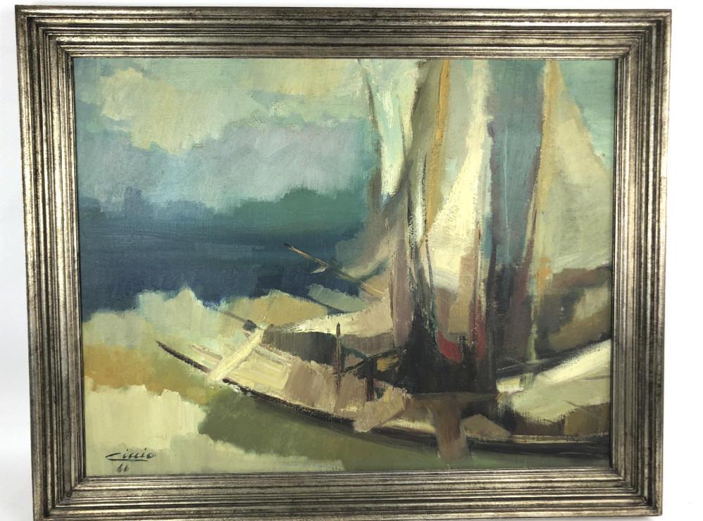 Boating Scene Signed Ciccio ? Oil on canvas.  Signed (1 of 4)