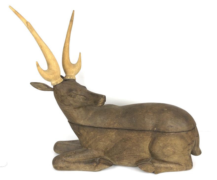 Carved Wood Deer Container 29 1/2" h x 33" w x 8" d. (1 of 4)