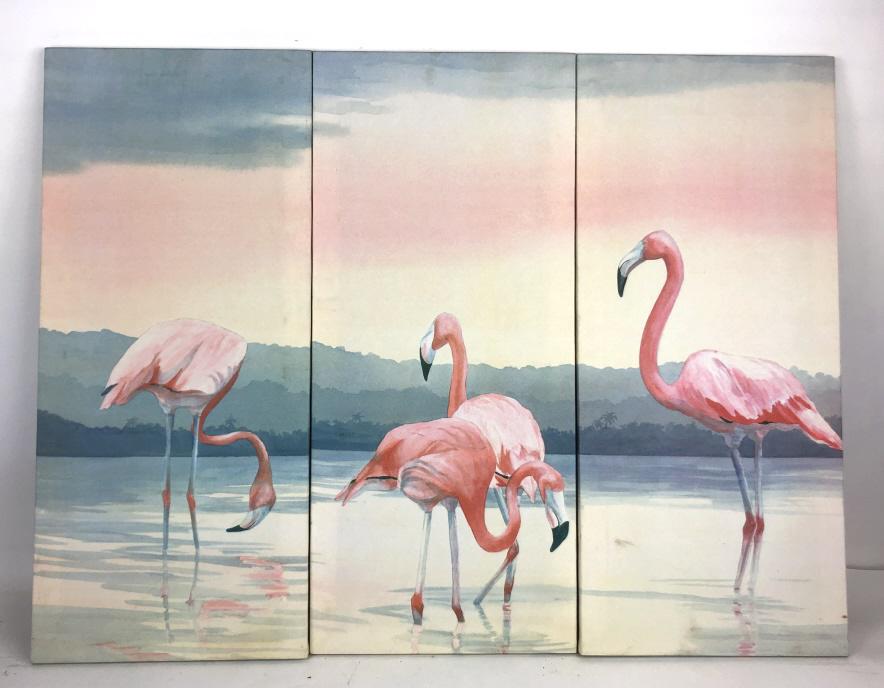 3 Panel  Flamingo Wall Hanging 34 1/4 " x 45" long. (1 of 5)