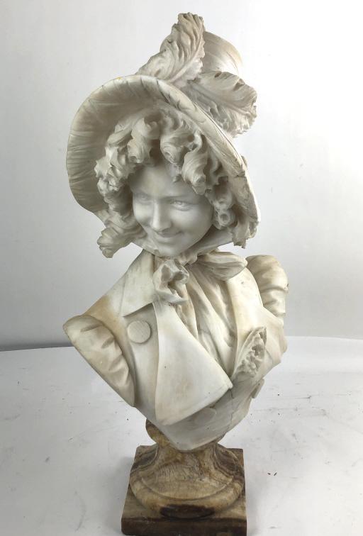 Alabaster Bust of Girl On marble base.  30" h x 16" w x (1 of 6)