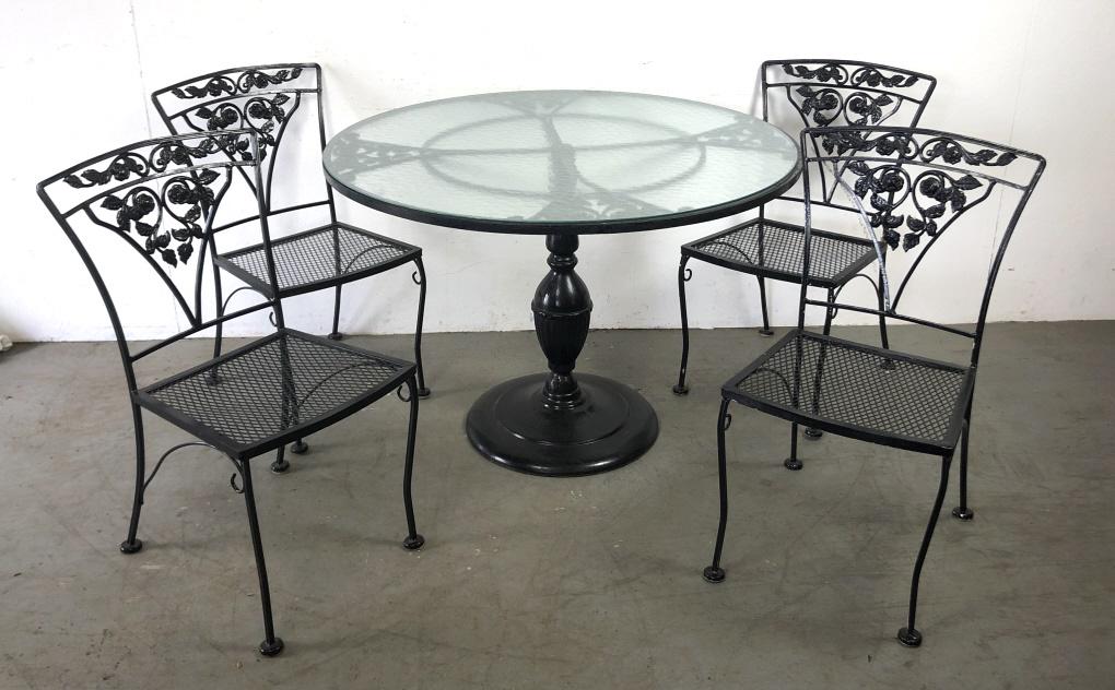 Woodard Wrought Iron Patio Set Table is 29 1/2" h x 43" (1 of 5)