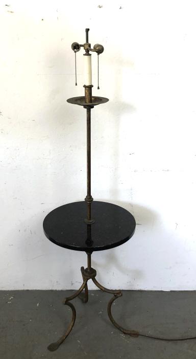 Gilt Metal and Marble Top Lamp Table 55" h x 17" w: Gilt Metal and Marble Top Lamp Table 55" h x 17" w Condition, untested, minor rust, needs cleaning