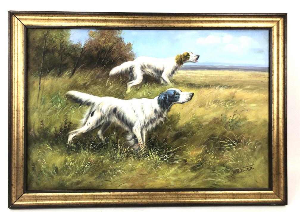 Two Pointers in Meadow Oil on canvas, signed (LR) (1 of 3)