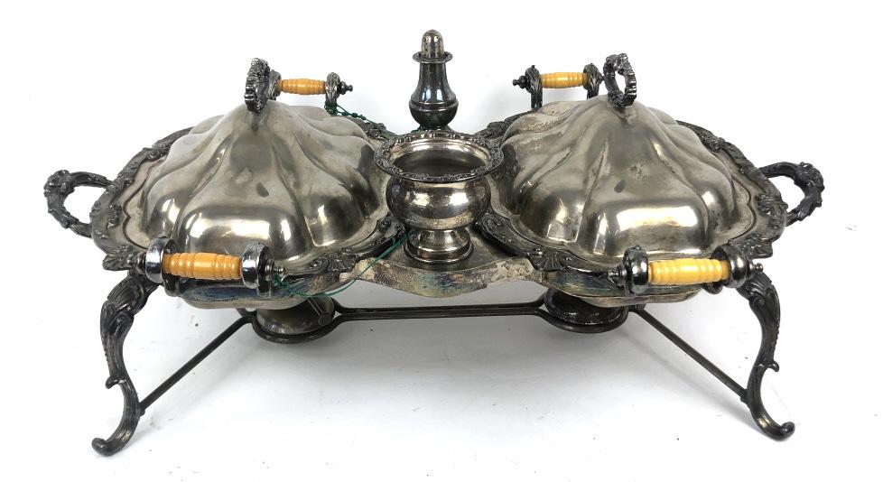 A Pair of Silver Plated Chafing Dishes on Stand 13" h (1 of 4)