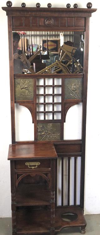 Arts and Crafts Style Walnut Hall Stand With Metal bird (1 of 6)