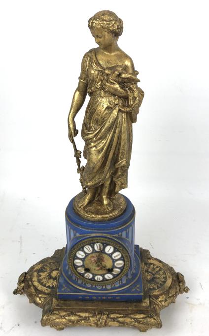 Louis XVI style gilt metal and porcelain clock 20 1/2"h (1 of 8)