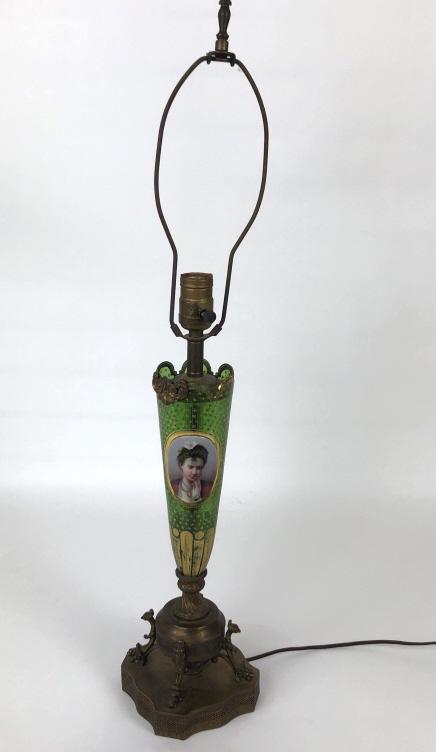 Bohemian Glass and Gold Tone Lamp Green glass with (1 of 4)