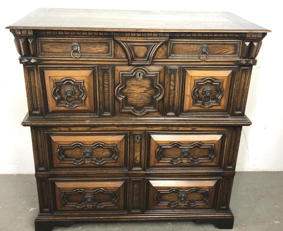 Tudor Style Oak 4 Drawer Chest 44" h x 44 1/4" w x 22 (1 of 7)