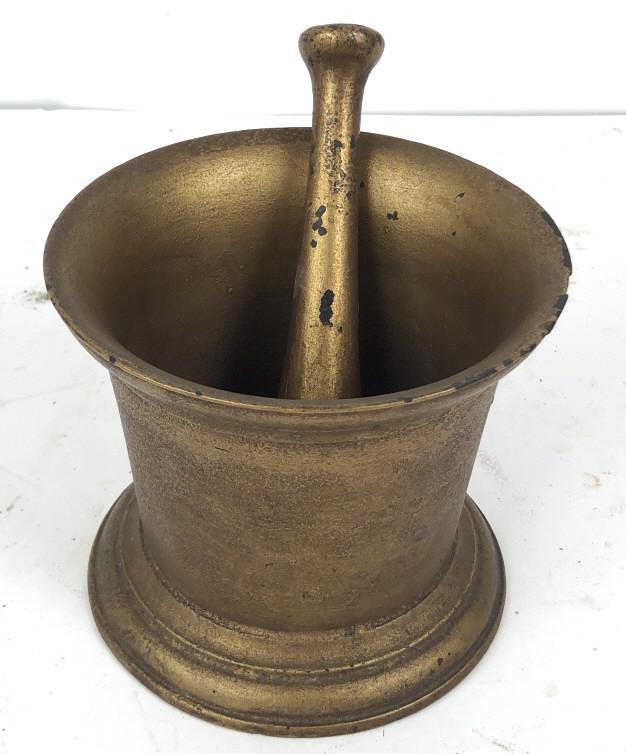 Gold Painted Cast Iron Mortar And Pestle 5 3/4" h x 6 (1 of 4)