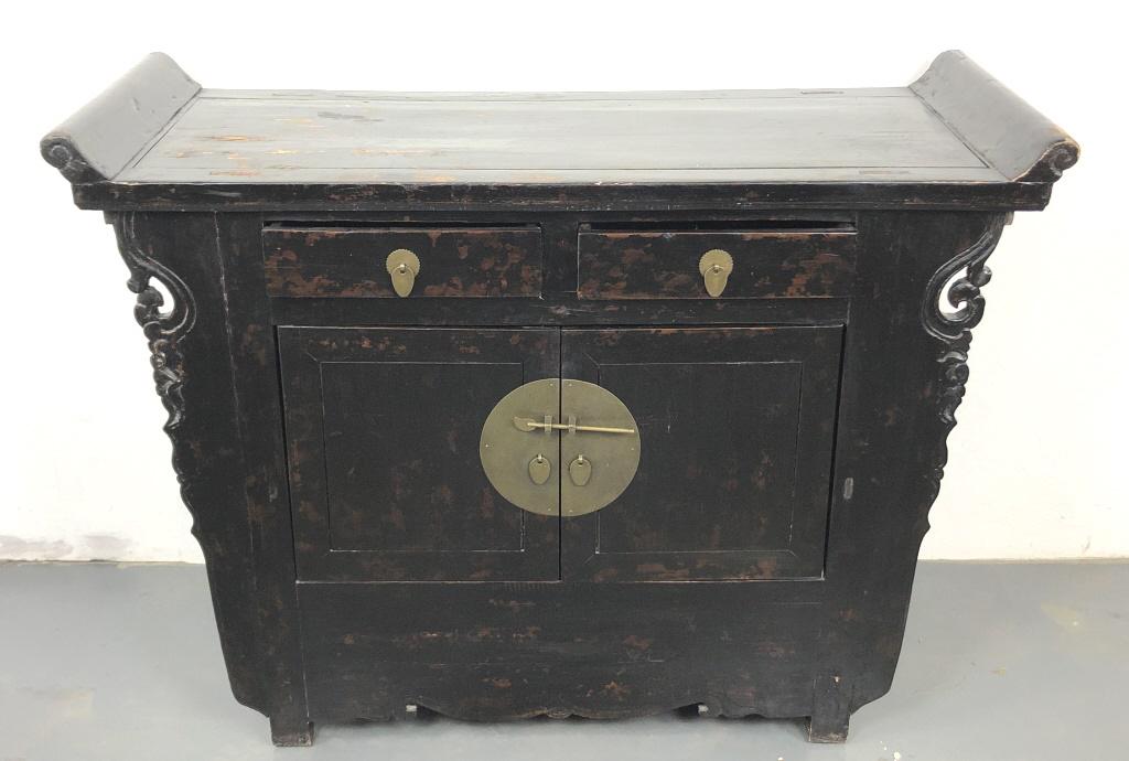 Asian style black lacquered side cabinet 36 1/2"h x 48 (1 of 4)