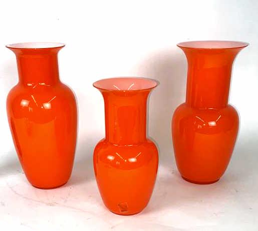 3 Signed Orange Murano Vases Signed  and dated on base (1 of 6)