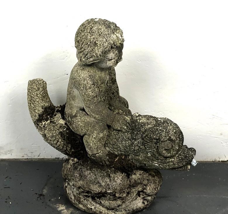 A Portland Cement Cherub Form Water Fountain 18 1/2"h x (1 of 4)