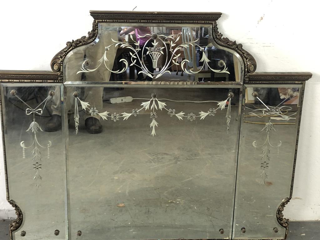 Art Deco Etched Glass Old Mantle Mirror 34"h x 42 1/4"w (1 of 5)