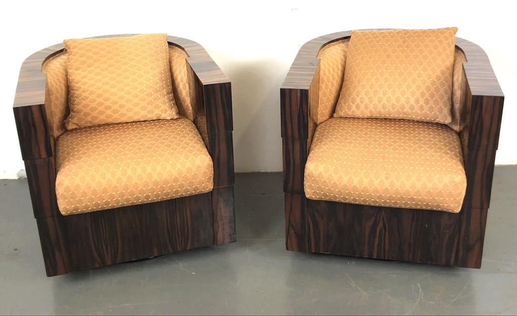 A Pair of Pace Macassar Ebony Club Swivel Chairs 28"h x (1 of 5)