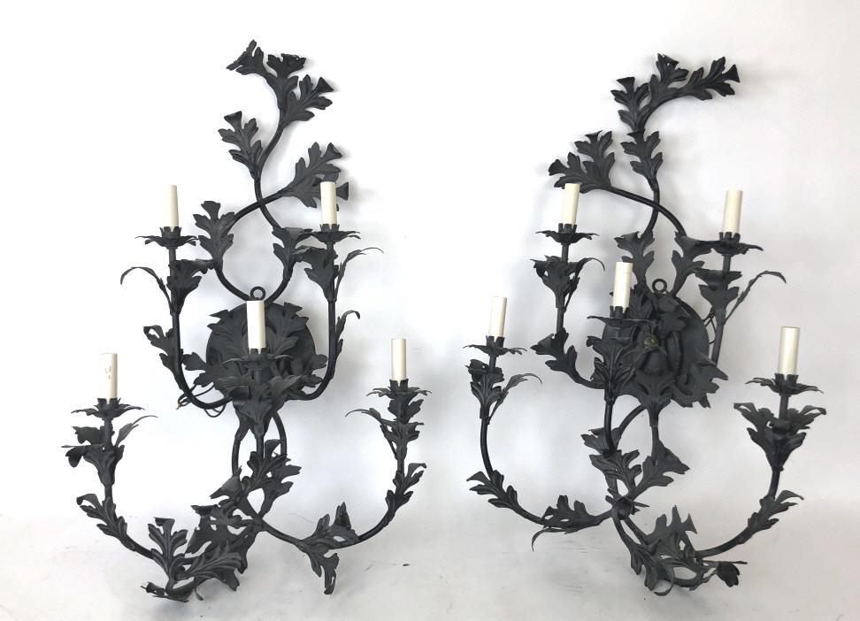 Pair of Metal Leaf Decorated  5 Light Sconces 31"h x (1 of 5)