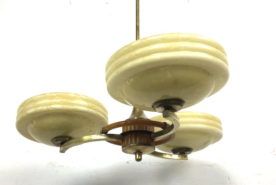 Art Deco Style 3 Light Chandelier With brass and (1 of 4)