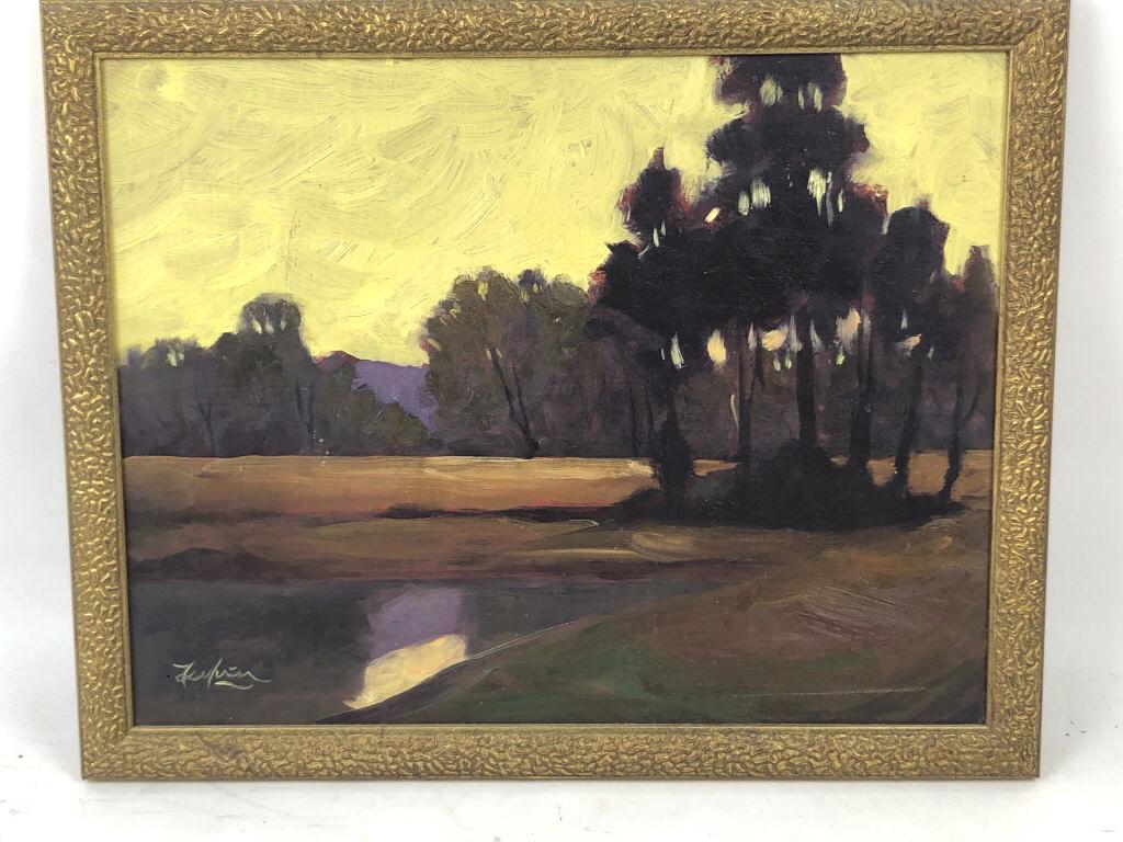 K. Yuan Trees at Dusk. Oil on board, signed (LL) Sight (1 of 4)