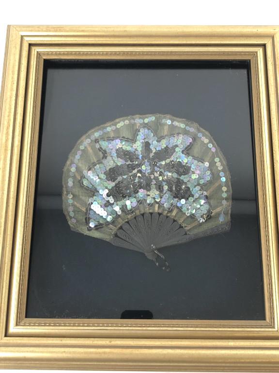 Sequins Decorated Framed Fan Overall size is 16" x 14" (1 of 3)