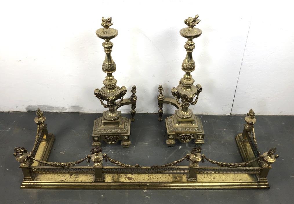 Neoclassical style brass andirons and fender Andirons (1 of 6)