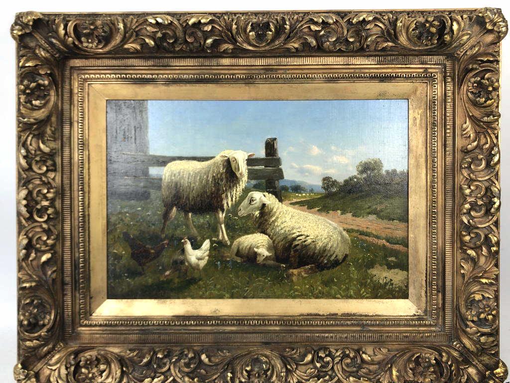 Sheep and Chickens 19th Century, oil on canvas, signed (1 of 4)