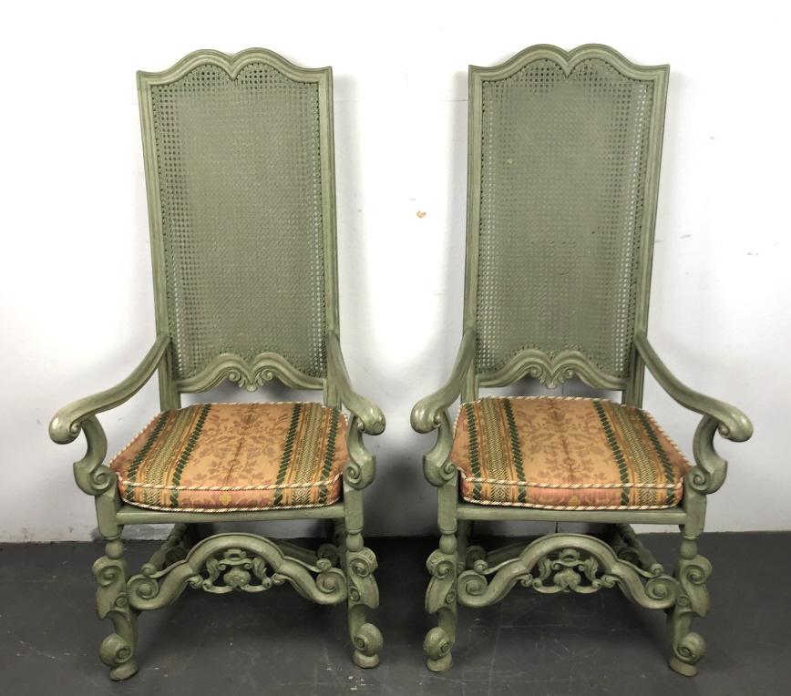 A Pair of Jacobean Style Throne Chairs Green lacquered (1 of 4)