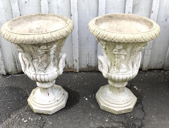 Pair of Neoclassical Style Portland Cement Urns (1 of 5)