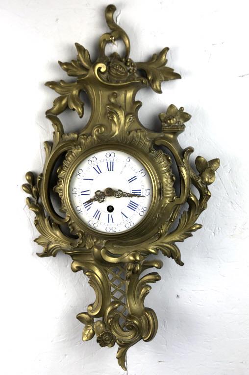 Louis the XV Style Bronze Wall Clock 21"h x 11"w: 21"h x 11"w Condition, untested, missing glass cover, some wear to face